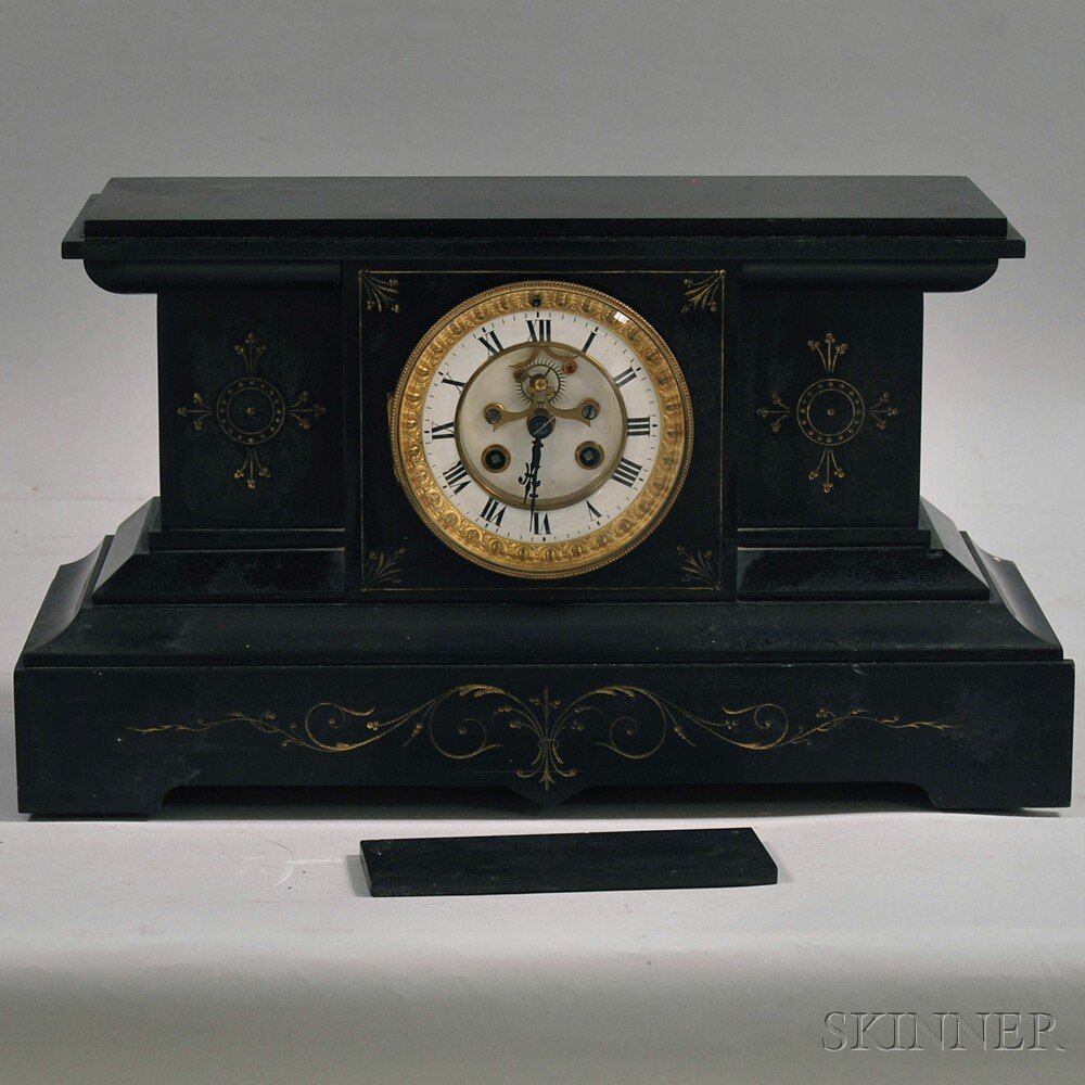 Appraisal: Incised-stone and Gilt-decorated Mantel Clock probably France late th century