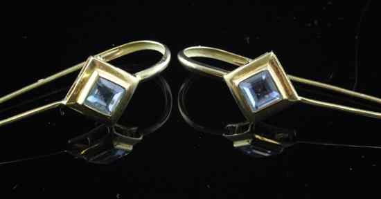 Appraisal: A pair of ct gold and aquamarine earrings ins Estimate