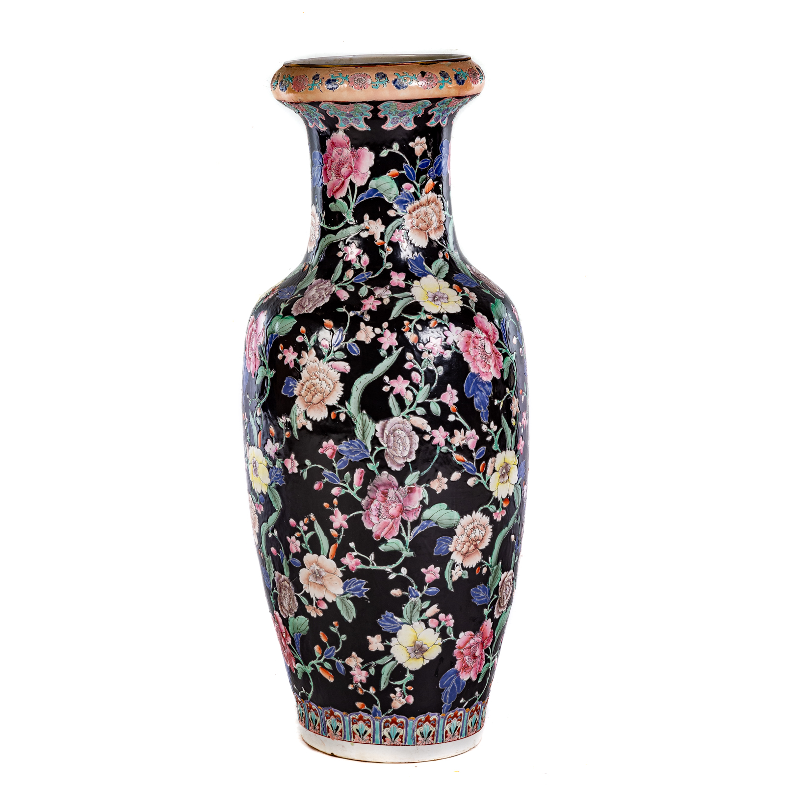 Appraisal: CHINESE EXPORT FAMILLE NOIRE PALACE VASE th century having polychrome