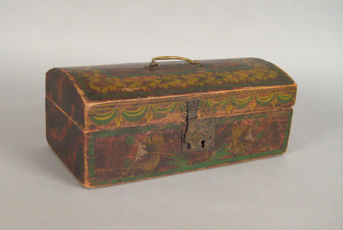 Appraisal: New England painted pine dome lid box ca with foliate