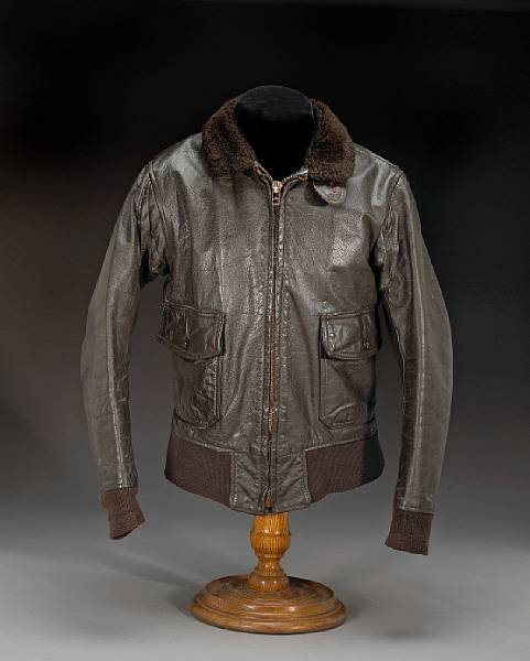 Appraisal: Steve McQueen's Leather Aviator Jacket dark brown leather with elastic