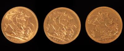 Appraisal: Three gold sovereigns P P and