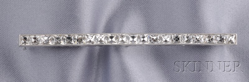 Appraisal: Art Deco Platinum and Diamond Bar Pin channel-set with twenty