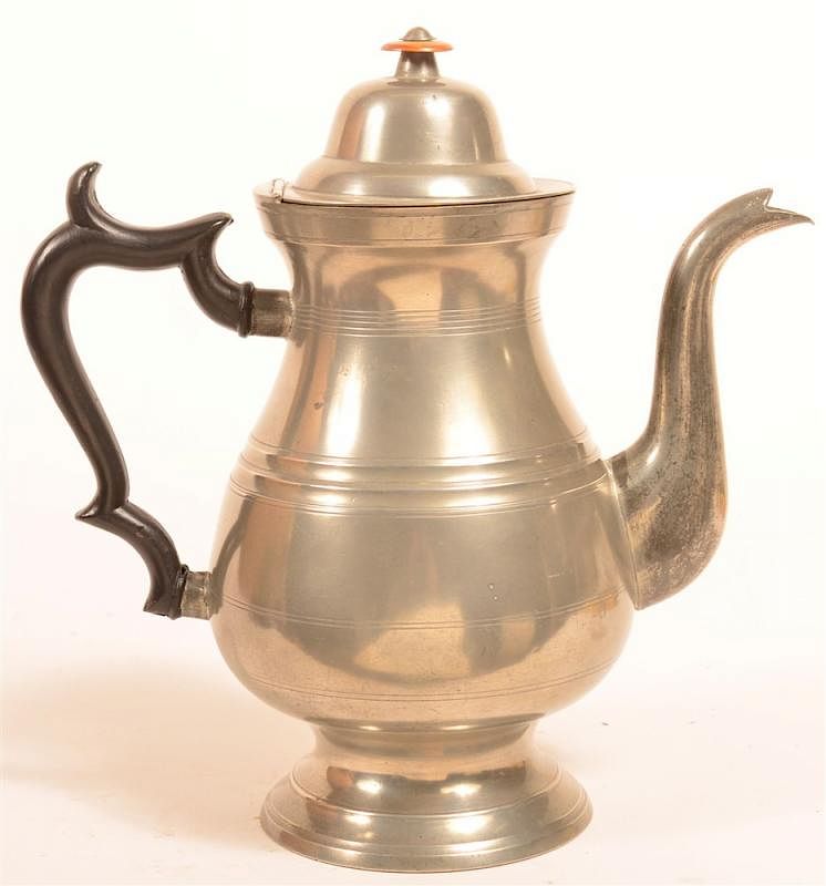 Appraisal: J Danforth Pewter Coffee Pot J Danforth Pewter Coffee Pot