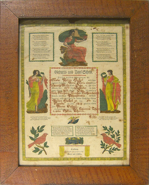 Appraisal: Two Reading Pennsylvania printed and hand colored fraktur by Ritter