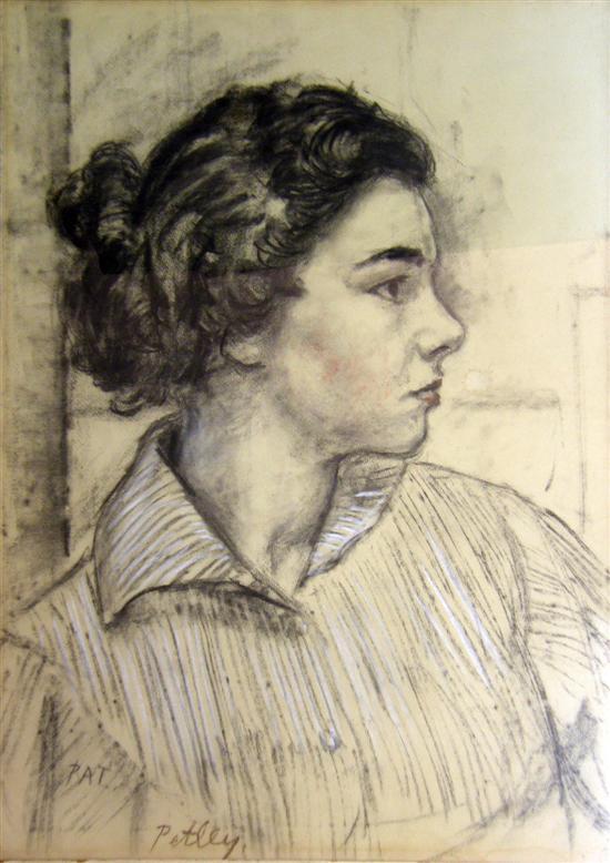 Appraisal: Roy Petley bust-length charcoal and chalk portrait of a young