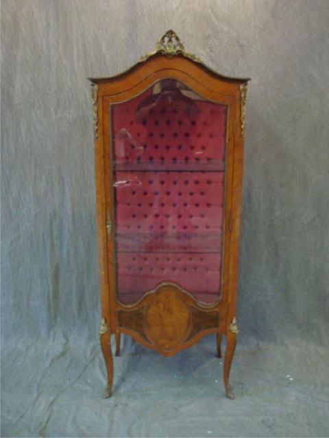 Appraisal: Louis XV style vitrine w gilt mounts tufted upholstered interior