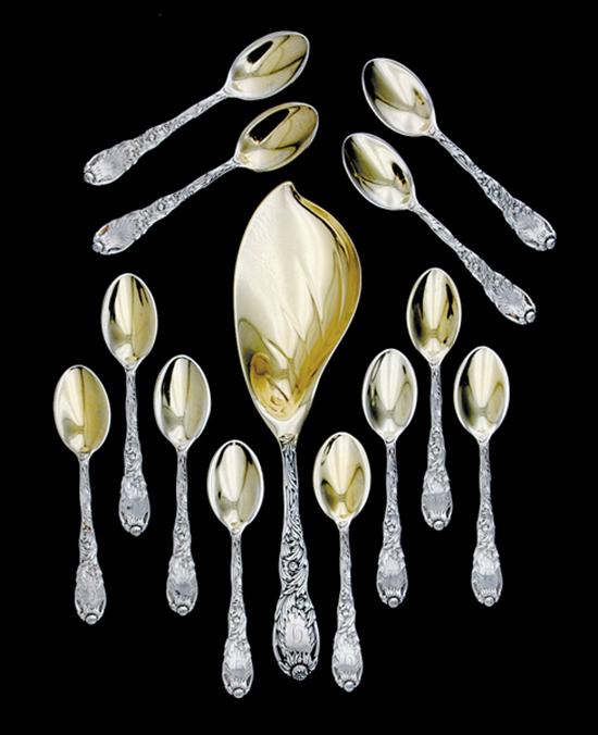 Appraisal: Tiffany Co sterling ice cream set circa Indian Chrysanthemum pattern