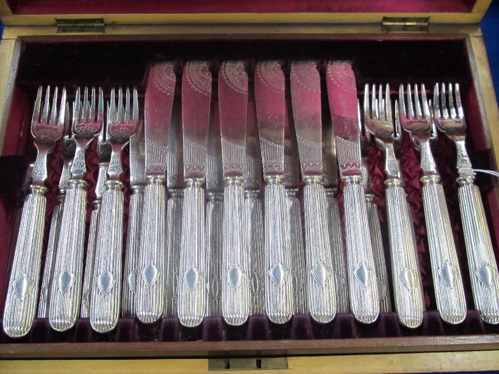 Appraisal: Cased twenty four piece silver plate fish cutlery set