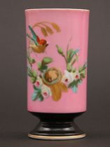 Appraisal: Hand Painted Cylindrical Vase Hand painted glass vase has a