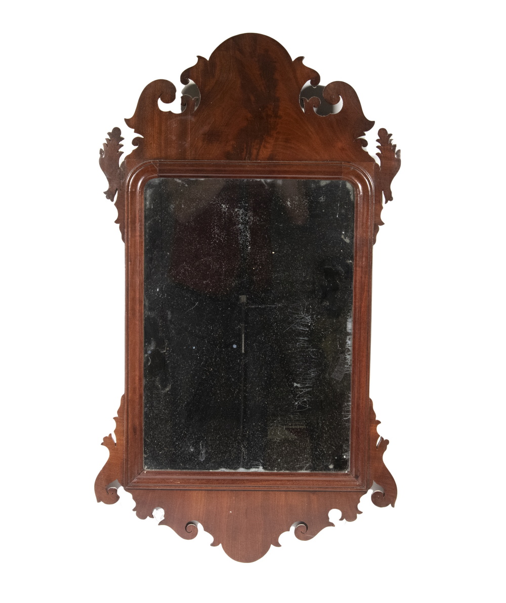 Appraisal: TH C CHIPPENDALE MIRROR Figured Mahogany Framed Looking Glass with