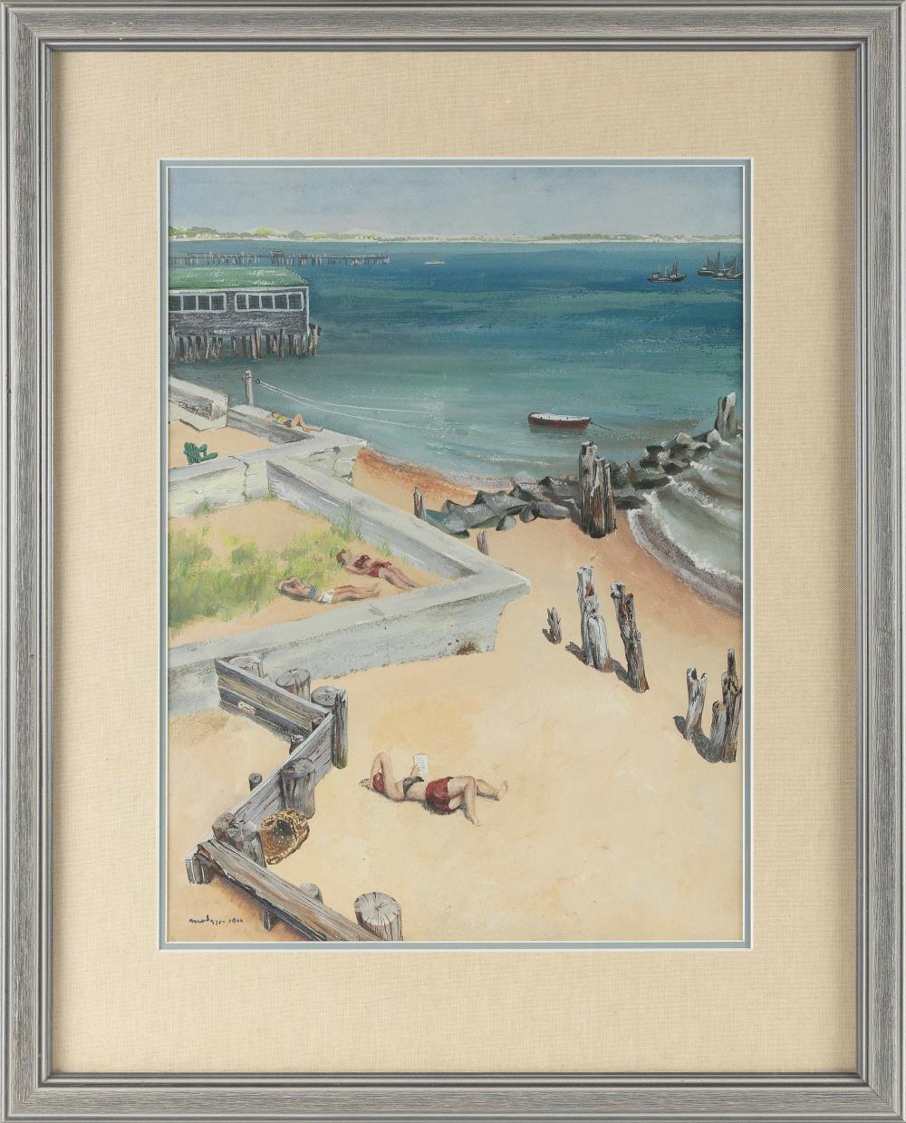 Appraisal: AMERICAN SCHOOL MID- TH CENTURY BATHERS AT THE BEACH PROVINCETOWN