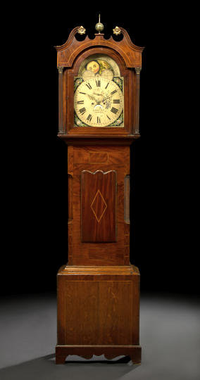 Appraisal: George III Line-Inlaid Oak and Mahogany Tallcase Clock ca the