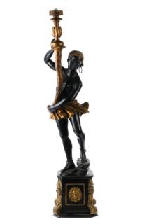 Appraisal: Patinated Bronze Figural Blackamoor Torchiere Continental th century A patinated