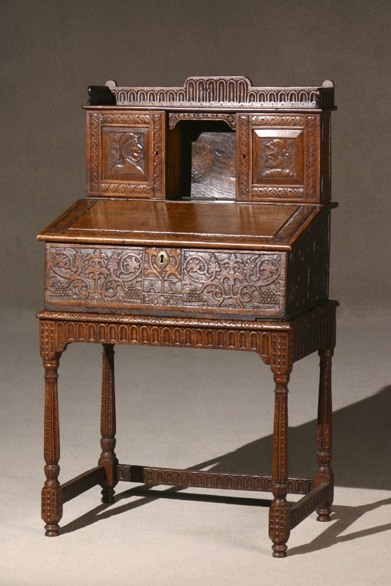 Appraisal: Charles II Style Oak Slant-Front Bureau-on-Stand Partially Composed of Late