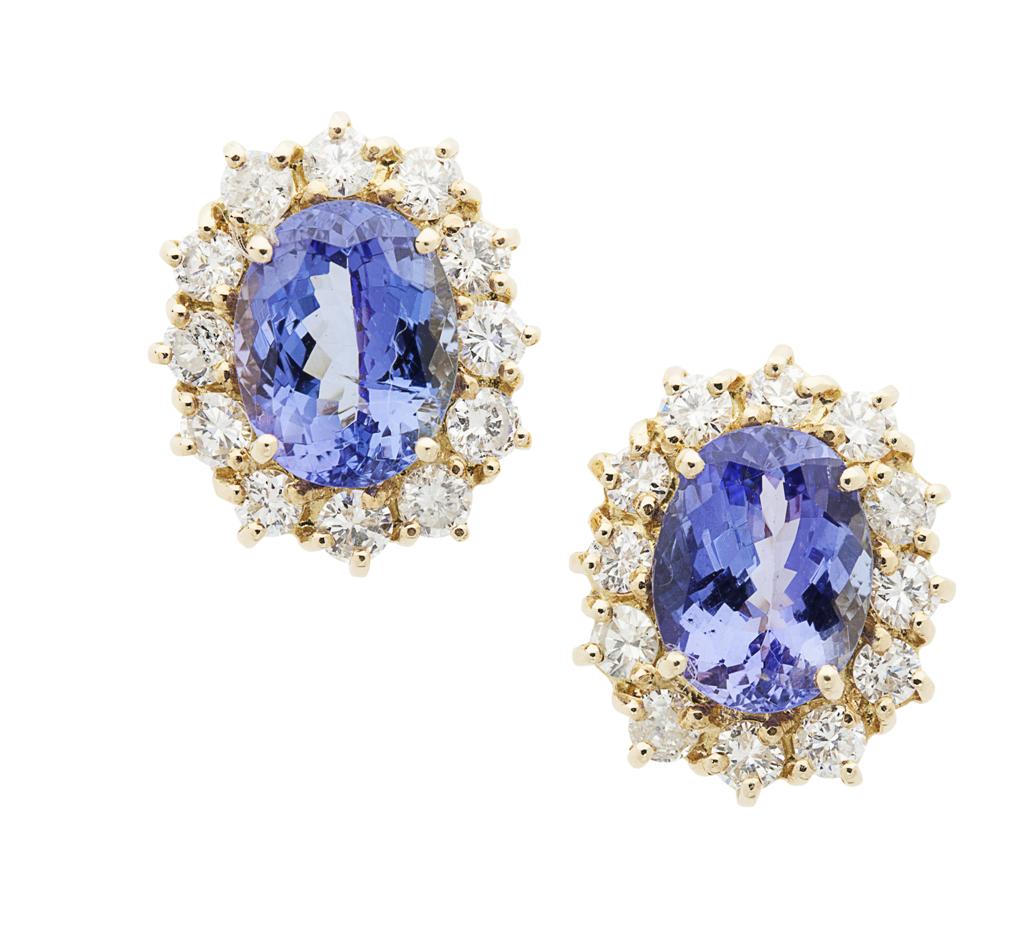 Appraisal: A pair of ct gold Tanzanite and diamond set cluster