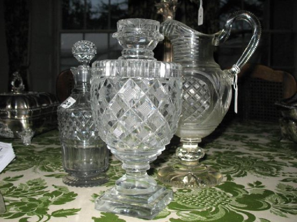 Appraisal: A REGENCY CUT GLASS CAVIAR JAR AND COVER of urn