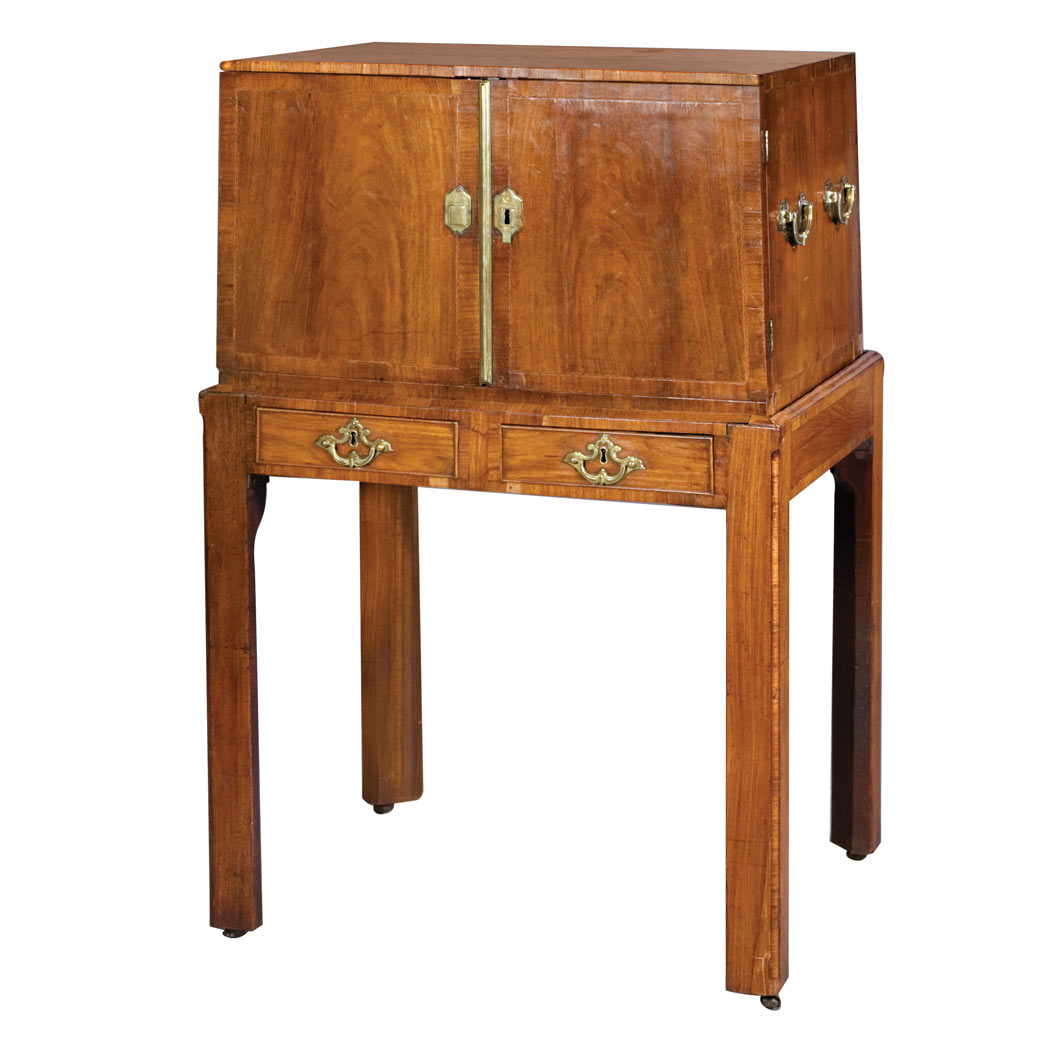 Appraisal: George III Walnut and Mahogany Collector's Cabinet on Stand Circa