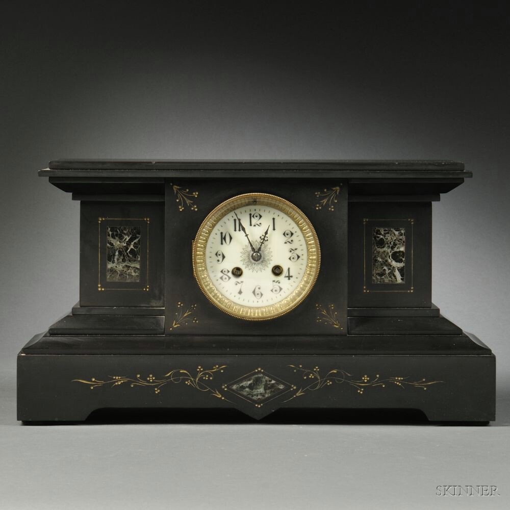 Appraisal: French Marble Mantel Clock c the black marble plinth with