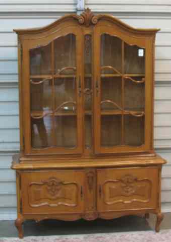 Appraisal: FRENCH STYLE OAK CHINA CABINET ON CABINET Continental mid- th