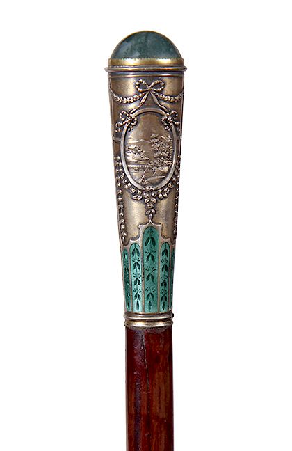 Appraisal: Carassale Hermanos Art Nouveau Enamel Cane Ca - An exquisite