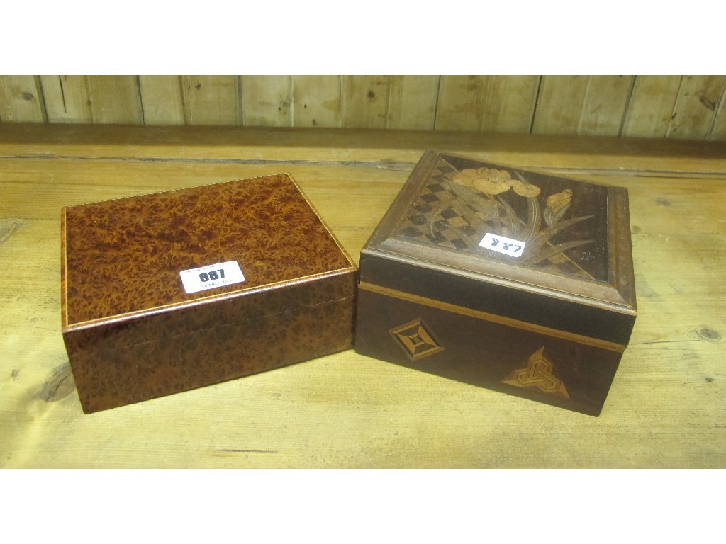 Appraisal: Burr walnut box and a marquetry inlaid box