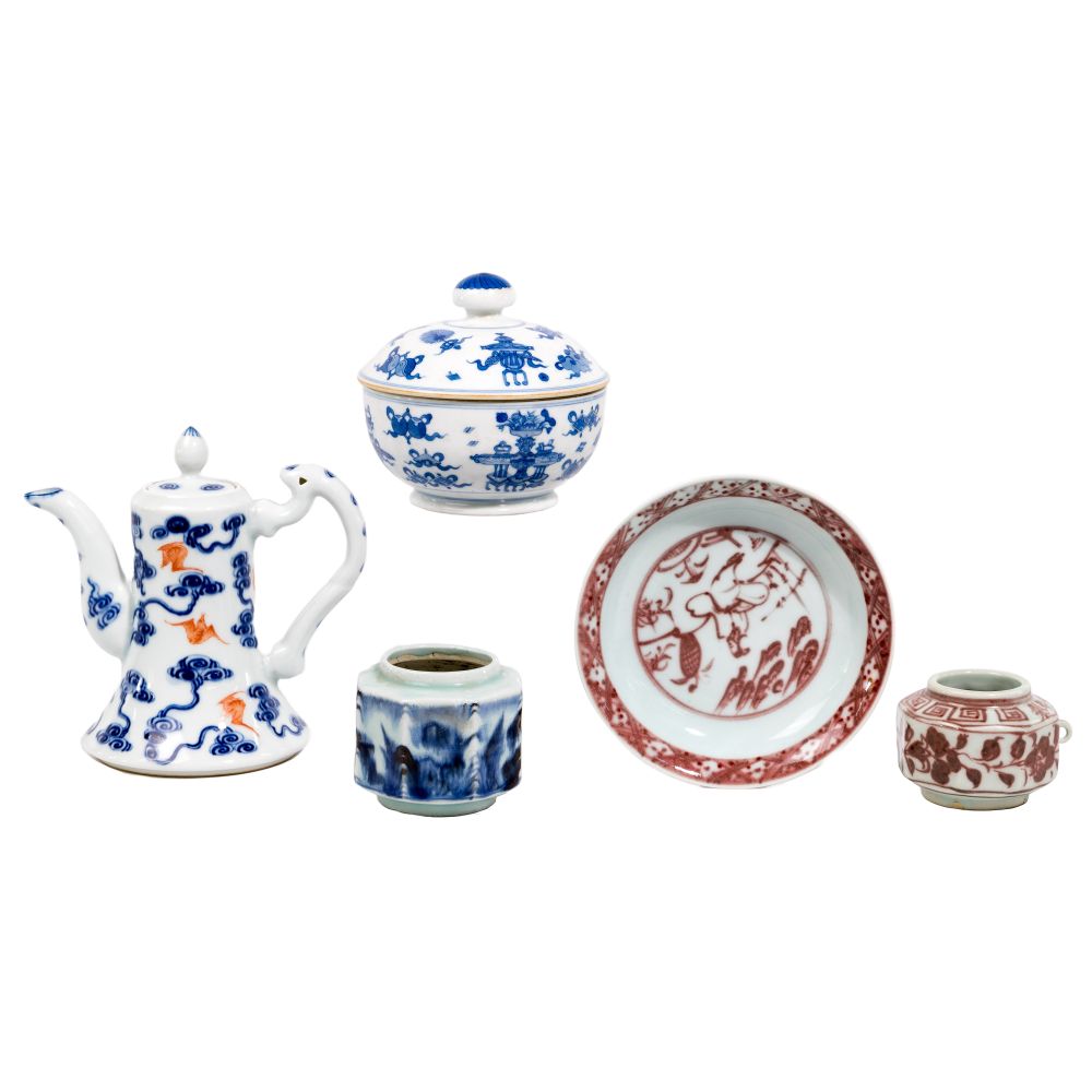 Appraisal: CHINESE CERAMIC ASSORTMENT items including a blue and white lidded