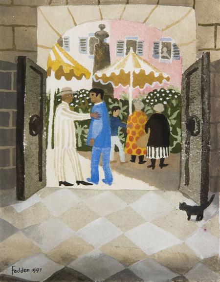 Appraisal: MARY FEDDEN R A B COURTYARD CONVIVIALITY Signed and dated