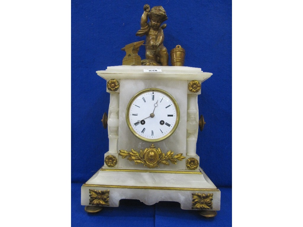 Appraisal: White onyx clock with gilt metal mounts and a figural