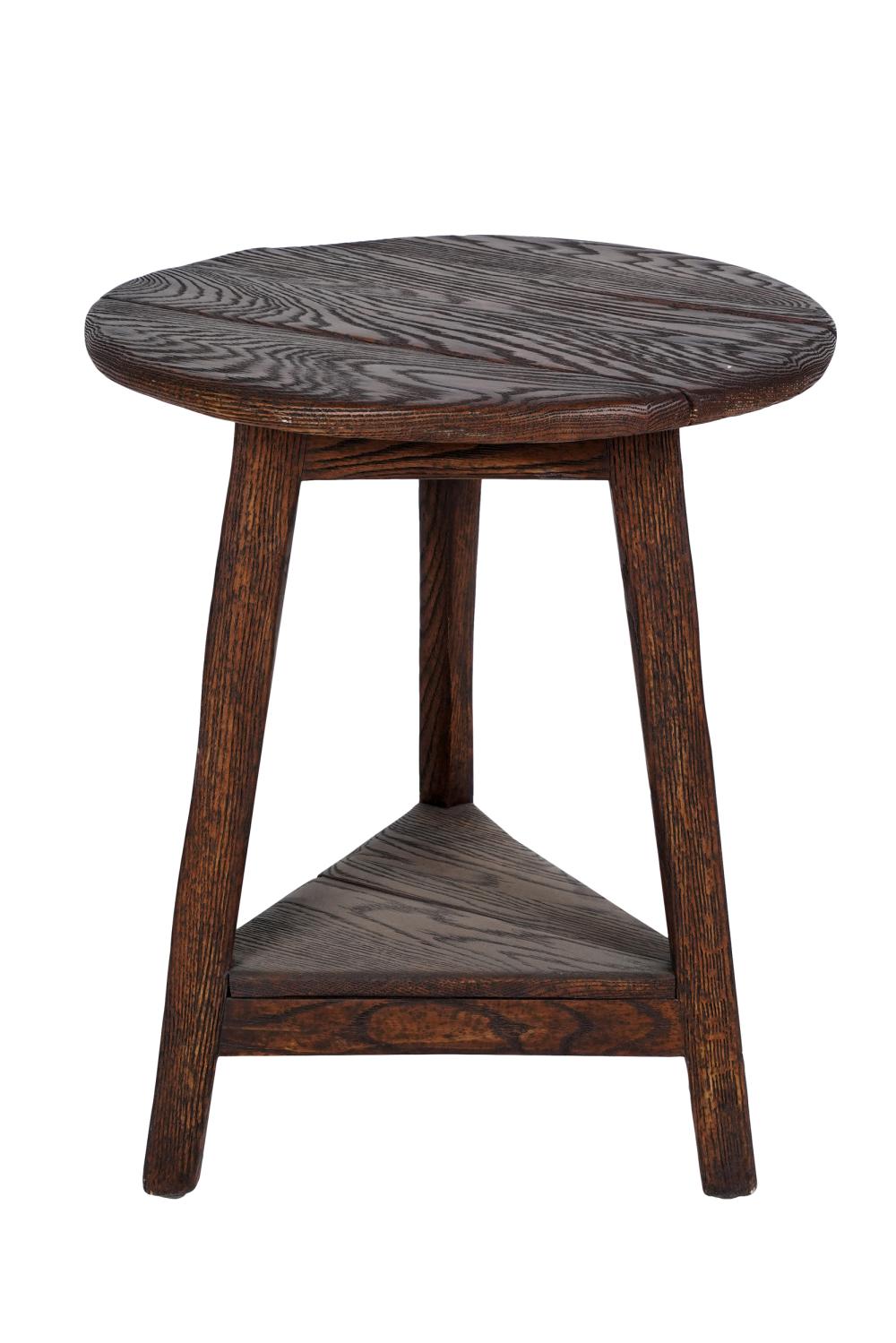 Appraisal: BAUSMAN STAINED WOOD CRICKET TABLEwith manufacturer's label inches diameter inches