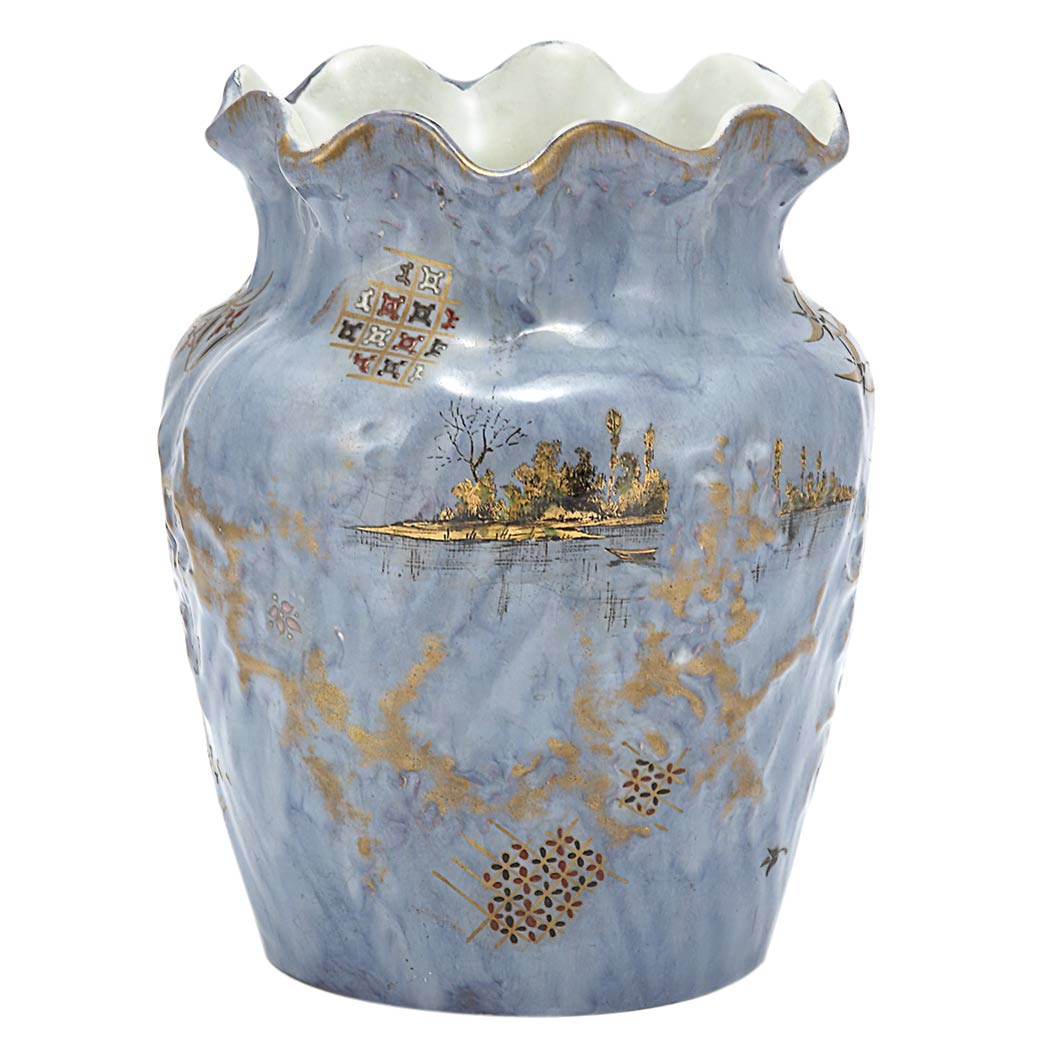 Appraisal: Galle Gilt and Enamel Decorated Faience Vase Circa Of tapering