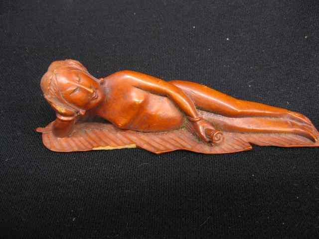 Appraisal: Chinese Carved Wood Figure of a Nude Lady reclining on