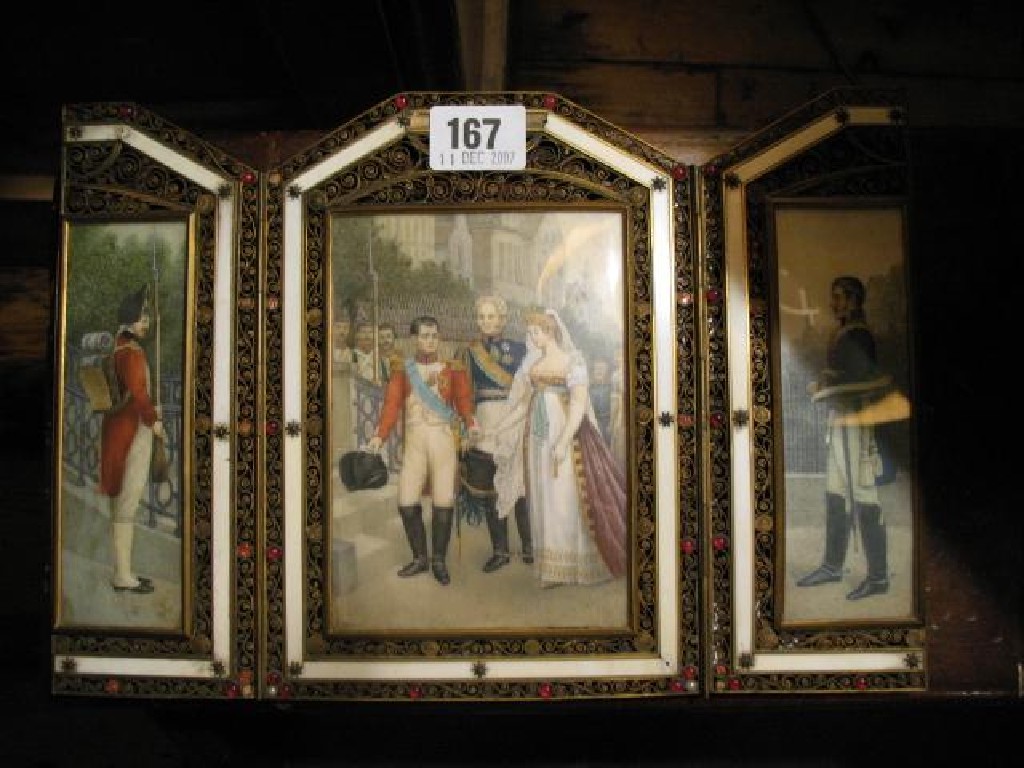 Appraisal: A FILIGREE TRIPTYCH set with a portrait miniature of Napoleon