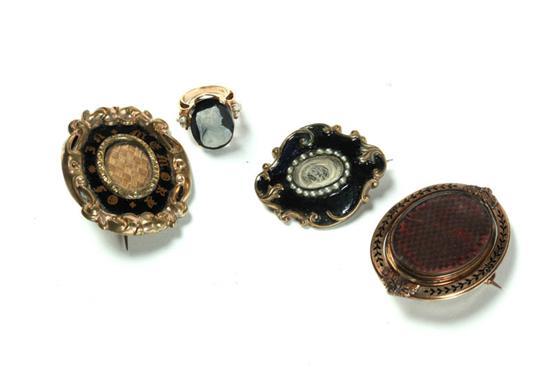 Appraisal: FOUR PIECES OF MOURNING JEWELRY Probably American mid th century