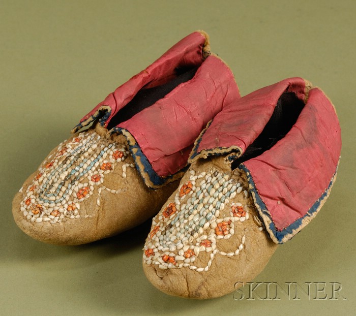 Appraisal: Northeast Quilled Cloth and Hide Baby Moccasins c mid- th