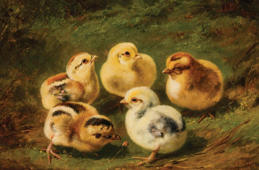 Appraisal: ARTHUR FITZWILLIAM TAIT American - Baby Chicks oil on mill