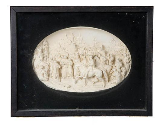 Appraisal: PLASTER RELIEF PLAQUE BY JUSTIN Signed lower left Cast high