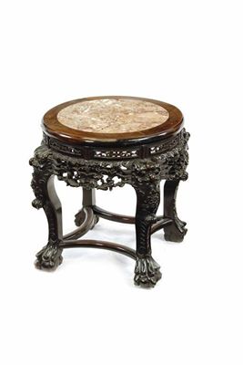 Appraisal: A Chinese carved padouk occasional table the circular inset marble