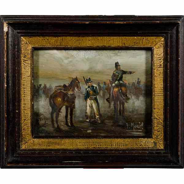 Appraisal: Continental Cavalry Painting th century a Continental scene depicting a