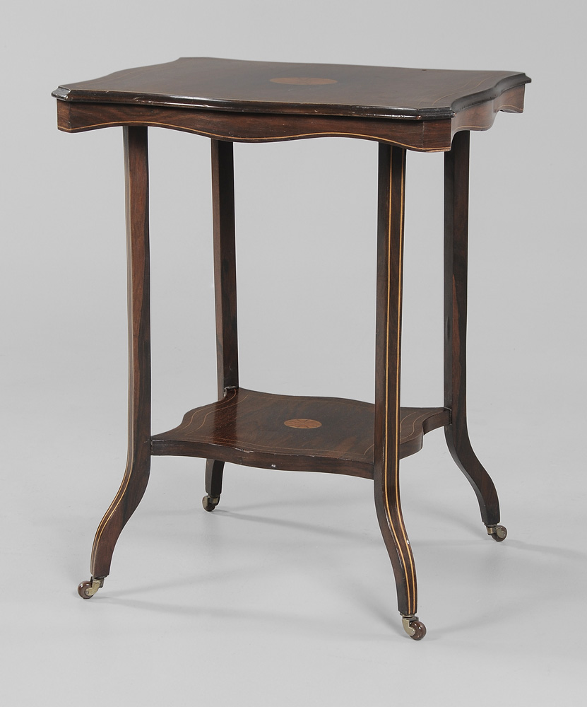 Appraisal: Edwardian Rosewood and Satinwood- Inlaid Two-Tiered Stand British late th