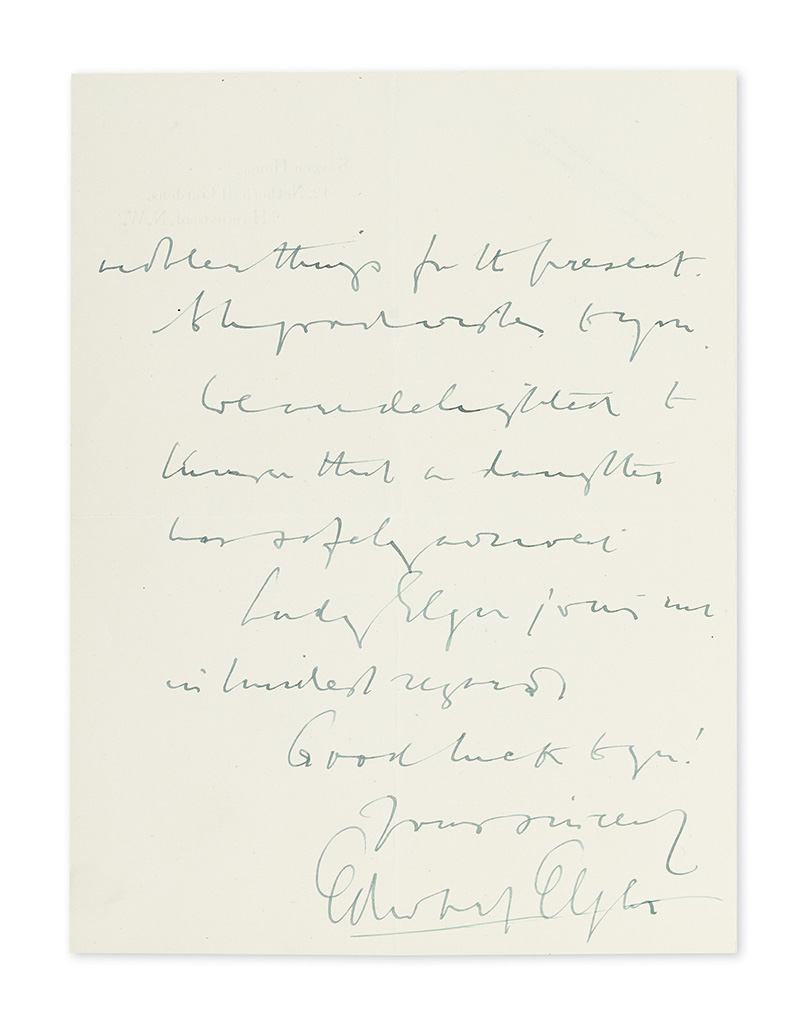 Appraisal: ELGAR EDWARD Autograph Letter Signed to Dear Mr Harrison expressing