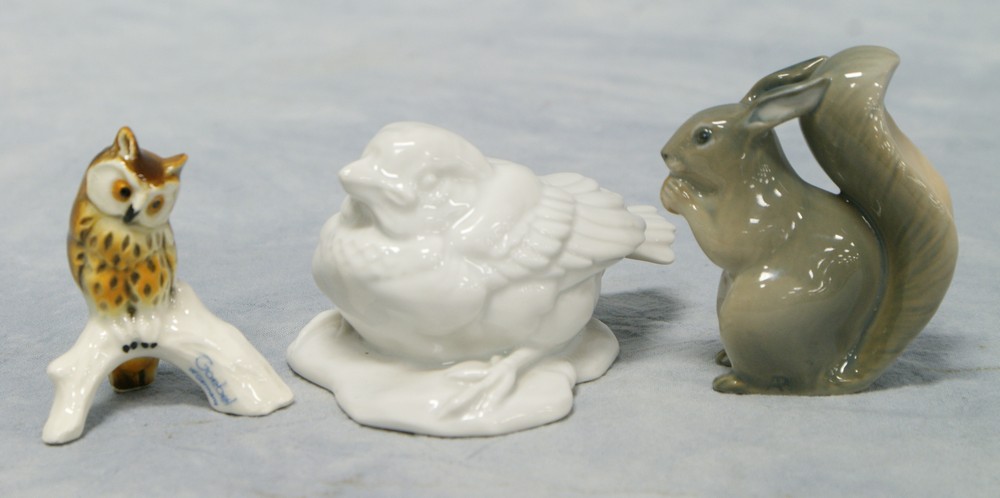 Appraisal: Porcelain animal figurines Wien white bird Denmark squirrel Goebel owl