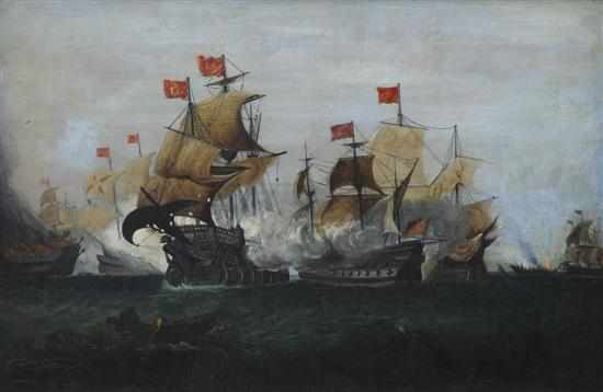 Appraisal: Artist Unknown British School Battle on the Water oil on