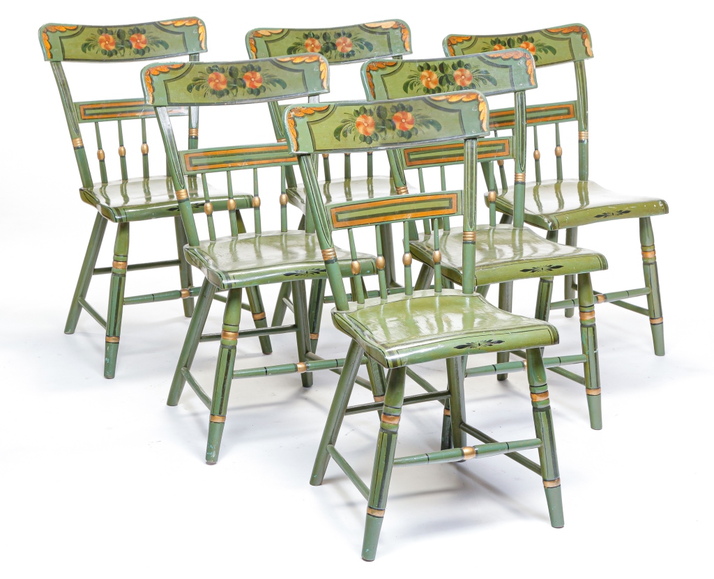 Appraisal: SIX AMERICAN DECORATED CHAIRS Second quarter th century mixed woods