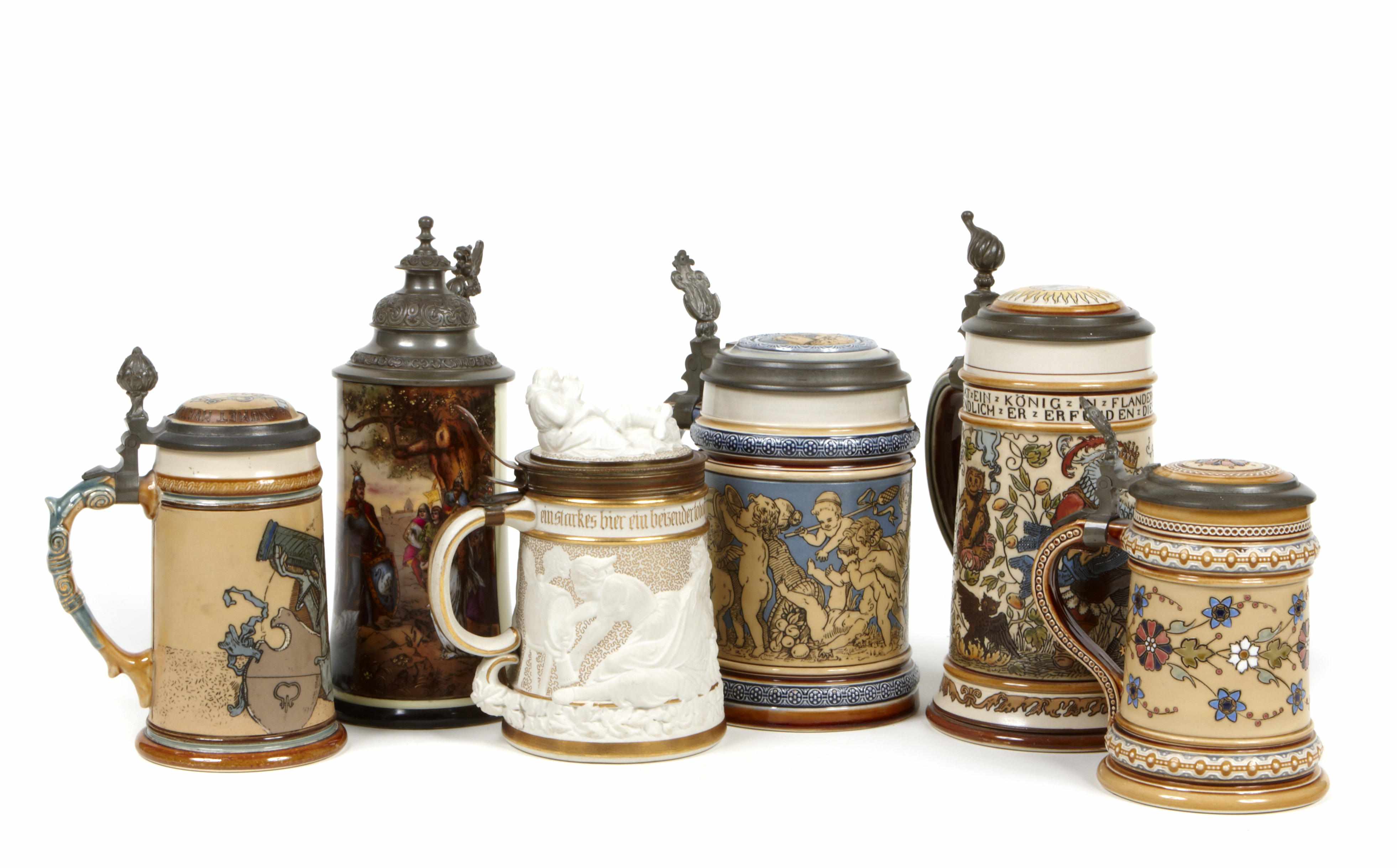 Appraisal: A group of German steins Four by Mettlach and two