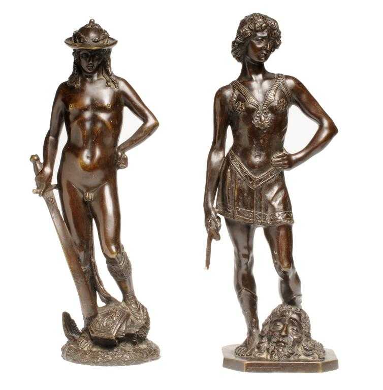 Appraisal: TWO BRONZE STATUETTES OF DAVID one after Andrea del Verrocchio