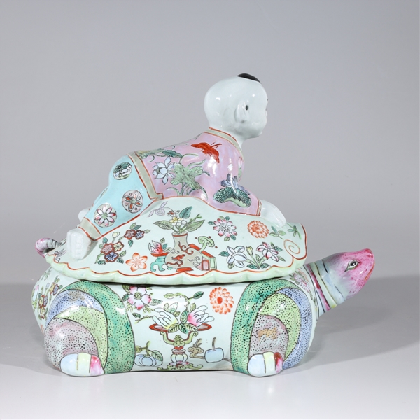 Appraisal: Chinese famille rose enameled porcelain baby on turtle covered vessel