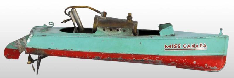 Appraisal: Tin Miss Canada Live Steam Boat Toy Description Japanese Pre-war