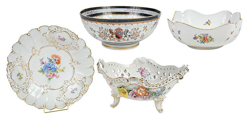 Appraisal: Four Floral Decorated Porcelain Serving Pieces Continental th century Meissen