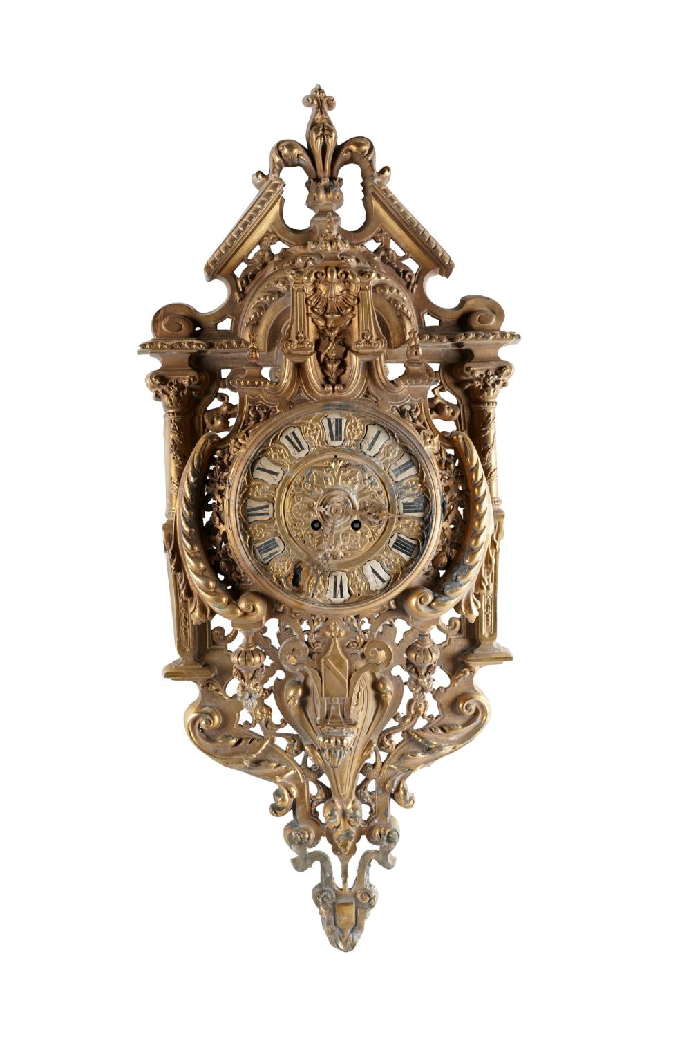 Appraisal: GILT BRASS CARTEL CLOCKunsigned Condition missing numeral missing glass front